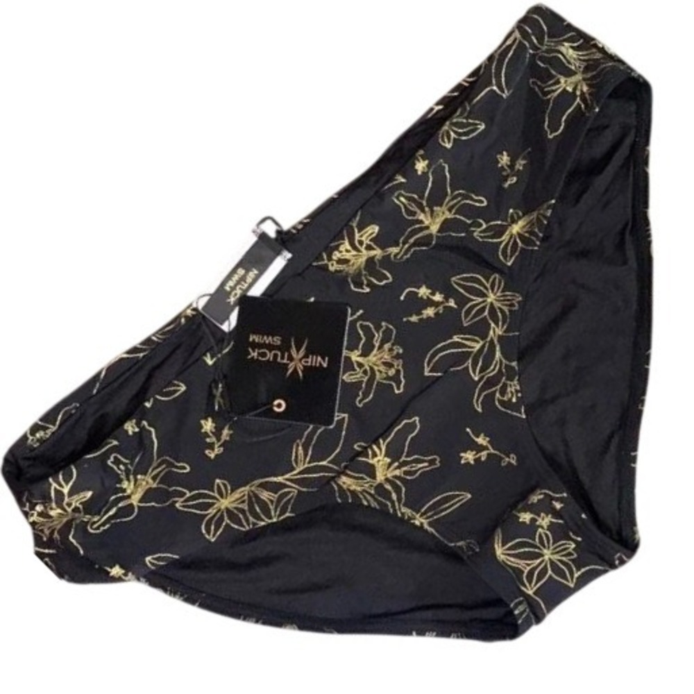 NWT‎ NIP TUCK Doris swim pant in black gold fully lined bathing suit bottoms 14